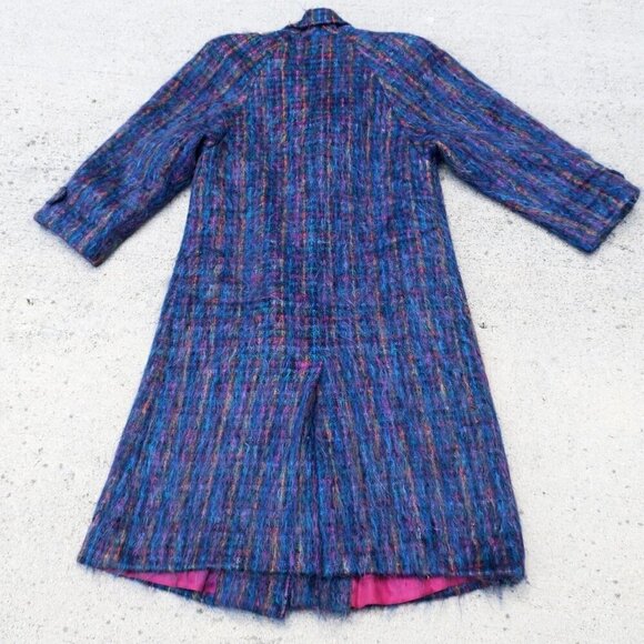 Vintage 60s Kramer's Plaid Jewel Tone Shaggy Mohair Blend Coat Lined Women's 8 - Picture 5 of 16